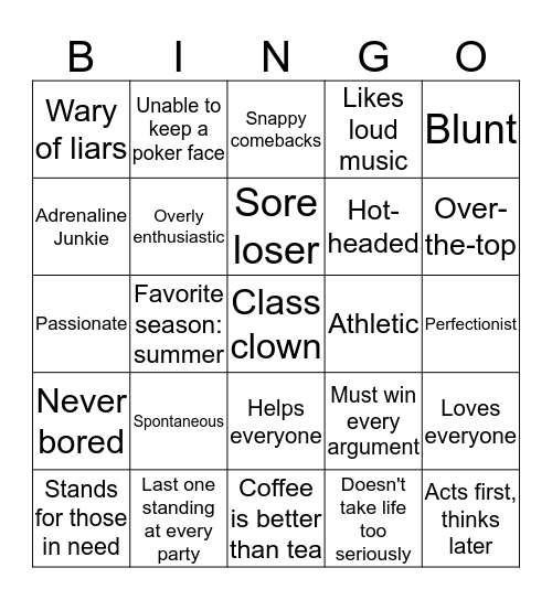 Sorting Bingo Card