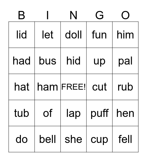 1st Grade Unit 1 Week 6 Bingo Card