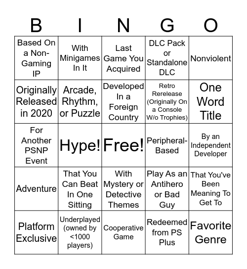 Untitled Bingo Card