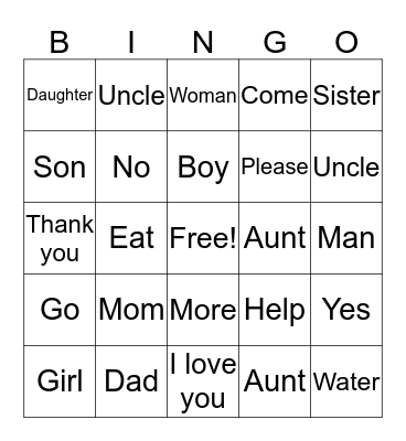 Family Signs Bingo Card