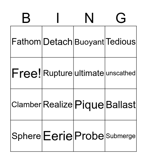 Earth's Last Frontier Bingo Card