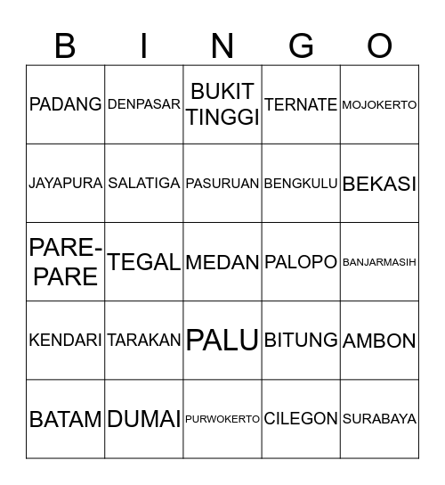 BINGO 1 Bingo Card