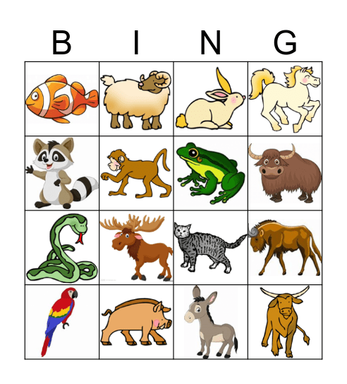 Animals Bingo Card