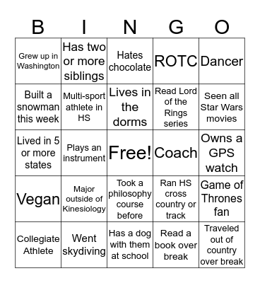 First day!! Bingo Card