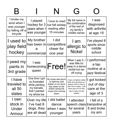 Know your Teammates  Bingo Card