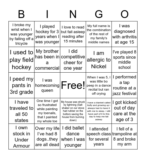 Know your Teammates  Bingo Card