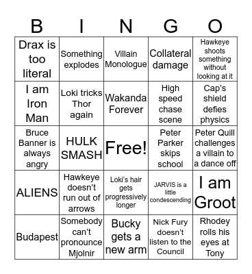 Marvel Superhero BINGO Card