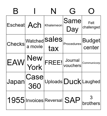 Accounts Payable Bingo Card