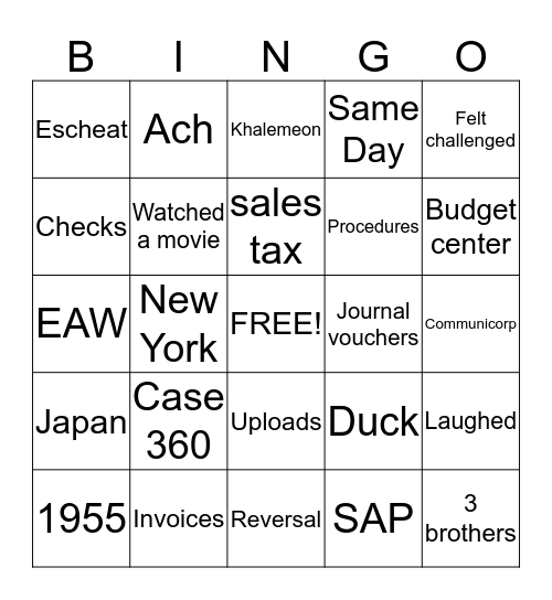 Accounts Payable Bingo Card