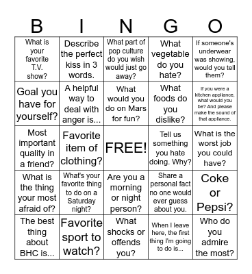 Social Bingo Card