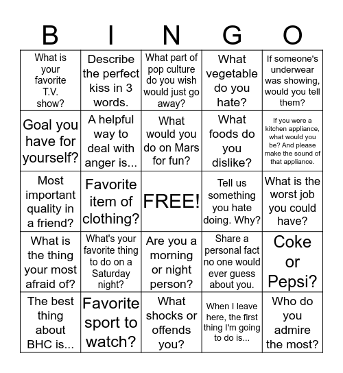 Social Bingo Card