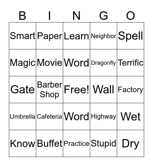 Vocab Bingo Card