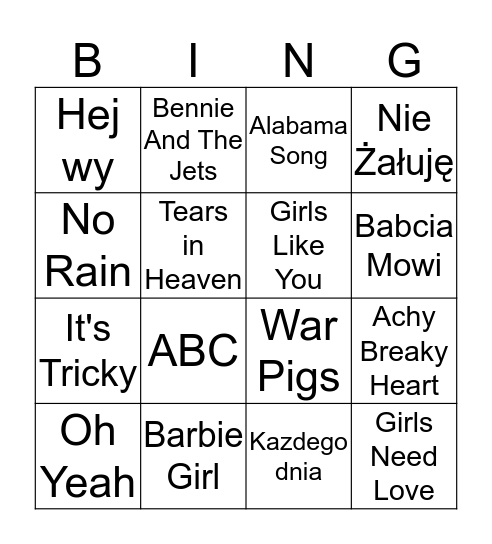 Polish Songs 2 Bingo Card