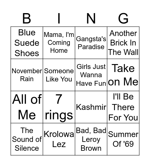 Polish Songs 3 Bingo Card
