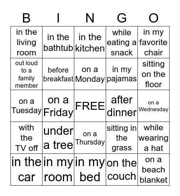 I Read for ________ Minutes Bingo Card