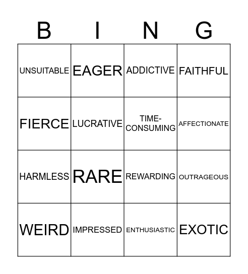 ADJECTIVES Bingo Card