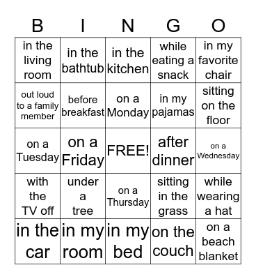 I Read for ________ Minutes Bingo Card