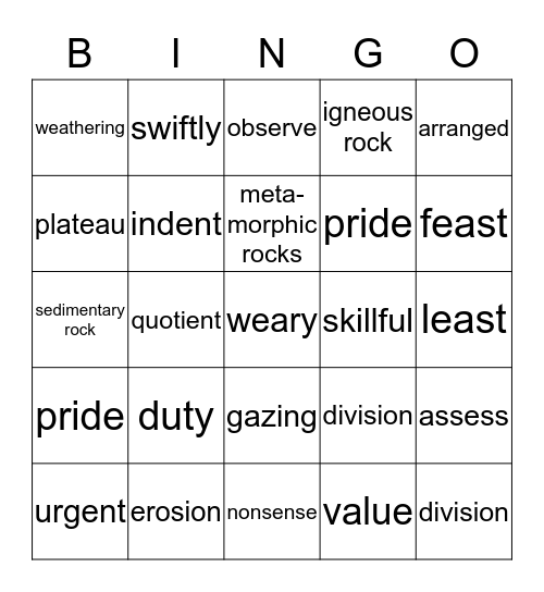 Core Vocabulary Quarter 4 Bingo Card