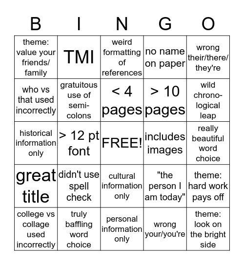 Culture Project  Bingo Card