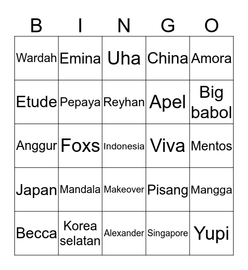 Saras Tahir Bingo Card