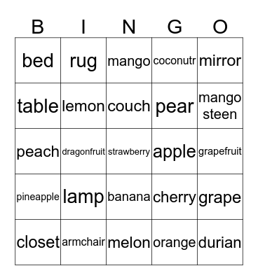 Unit 5 and Fruit Bingo Card