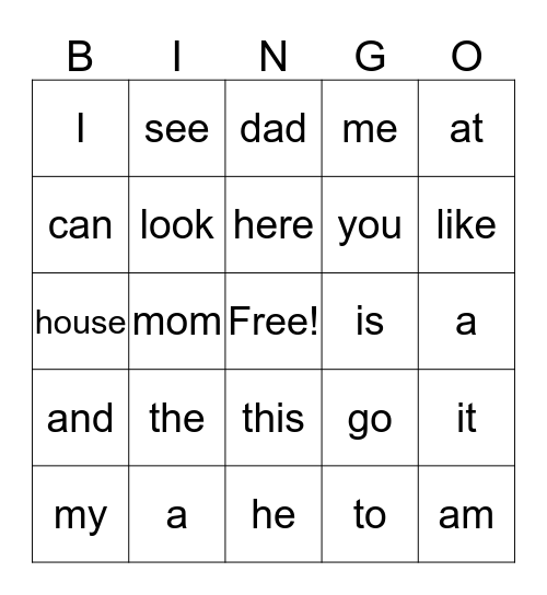 Snap Word Bingo - January Bingo Card