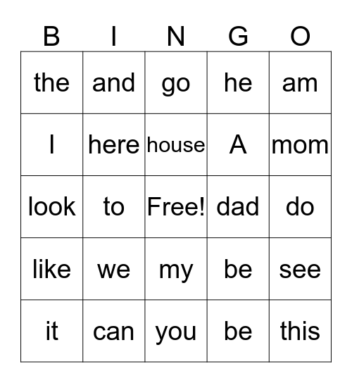Snap Word Bingo - January Bingo Card