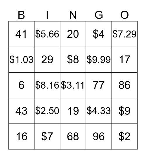 ASL Bingo $$$  Bingo Card