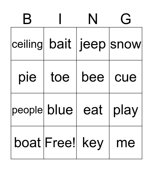 Vowel Team Bingo Card