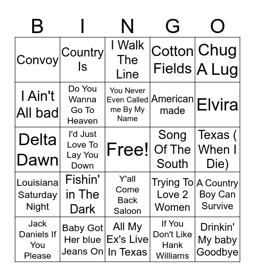 Classic Country Bingo Card