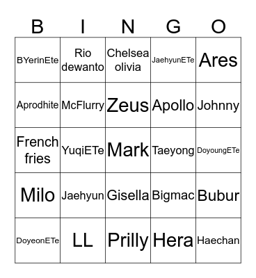 Aeter bingo Card