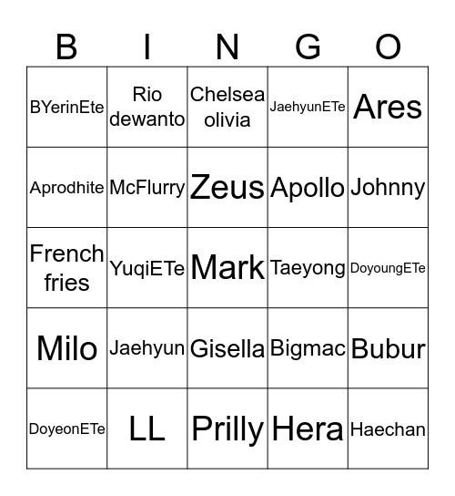 Aeter bingo Card