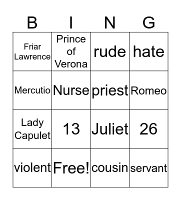 Character Bingo Card