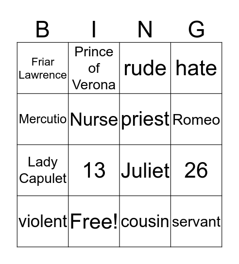 Character Bingo Card