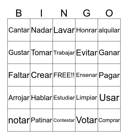 AR VERBS Bingo Card