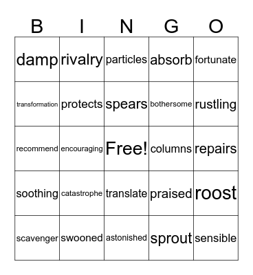 Vocabulary Review  Bingo Card