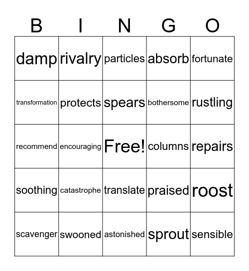 Vocabulary Review  Bingo Card