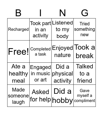 Whole Health Bingo Card