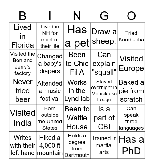 Lynd Lab Bingo Card