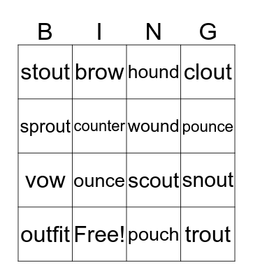 Lesson 56 Challenge Words Bingo Card