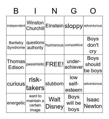 Gifted Boys Bingo Card