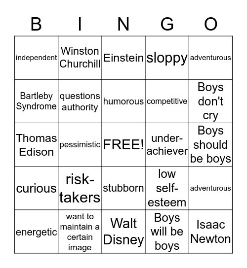Gifted Boys Bingo Card