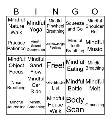 Mindfulness Bingo Card