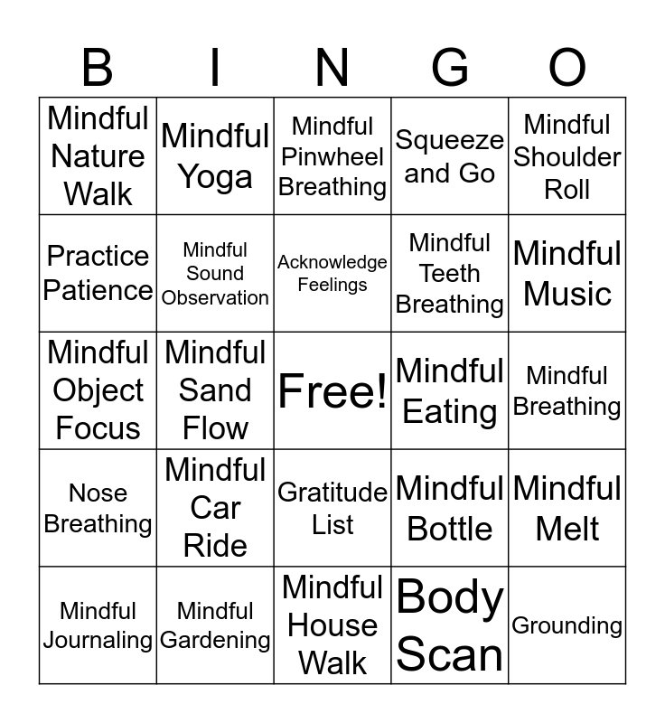 Mindfulness Bingo Card