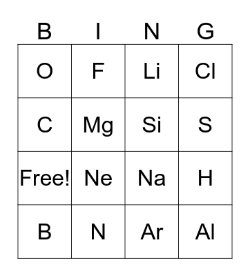 Periodic Table of Element Bingo Card