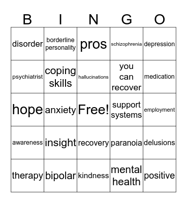 Mental Health Bingo Card