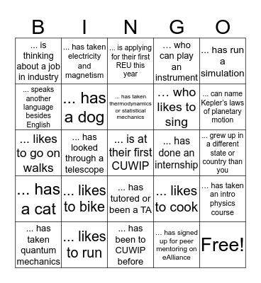 U-MN CUWIP 2020 BINGO: Find someone who... Bingo Card