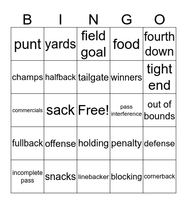 Football BINGO Card
