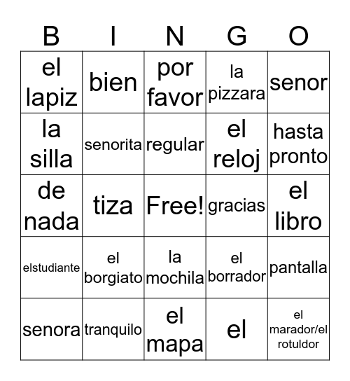 Greetings/Classroom Bingo Card