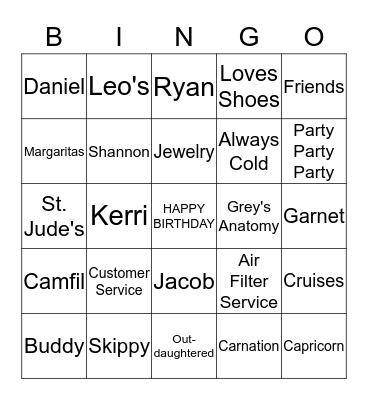 Mary Ellen's Birthday Bingo Card